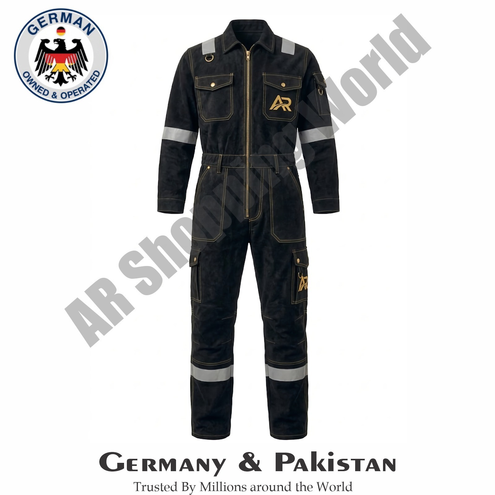 Heavy Duty Mens Black Reflective Safety Work Overall Boiler Suit Mechanic Dangri