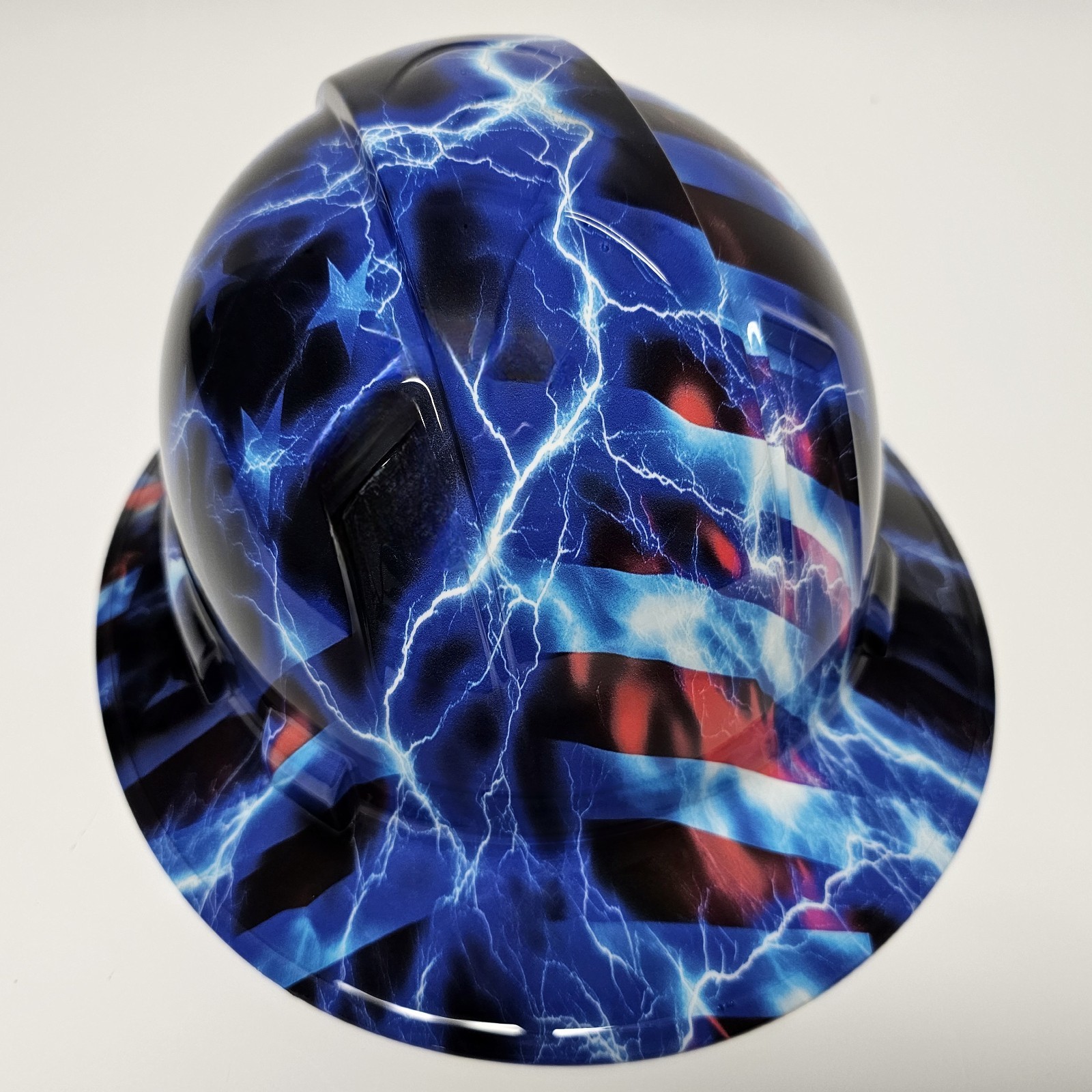 full brim hard hat custom hydro dipped IN AMERICAN THUNDER ⚡ USA LIGHTNING NEW