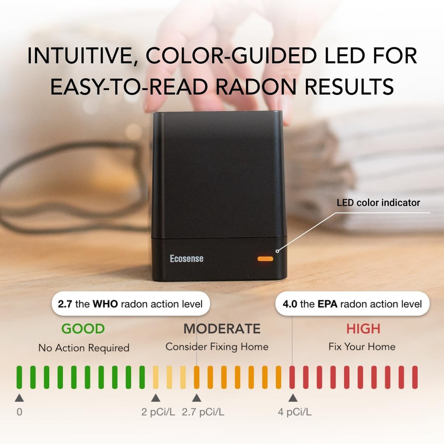 Ecosense EQ100 EcoQube, Digital Radon Detector, Fast Capture of Fluctuating L…