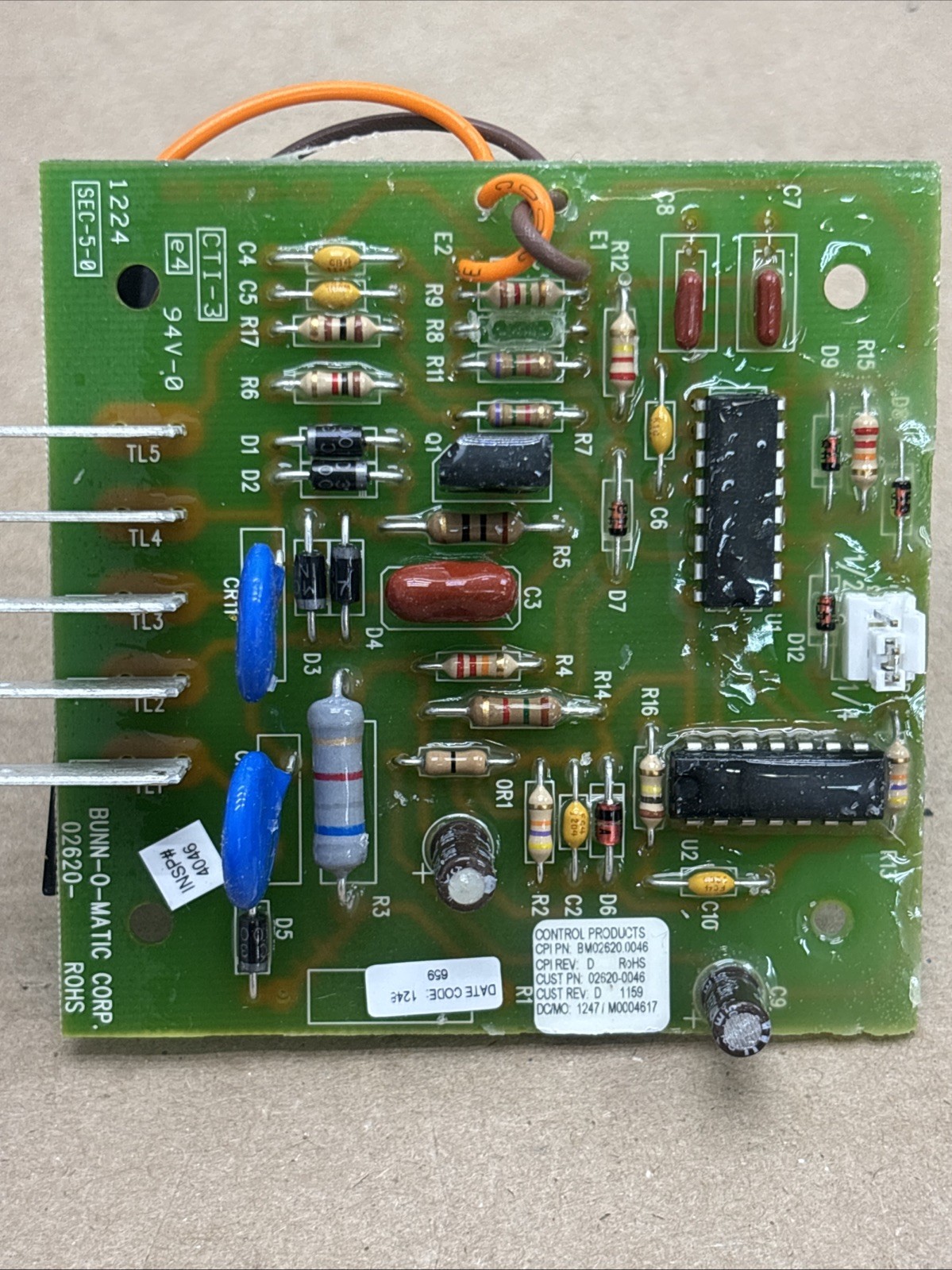 Bunn 02620.0046 Control Board, Timer, 120 Volt, 1.5 to 15 Seconds, Grinder