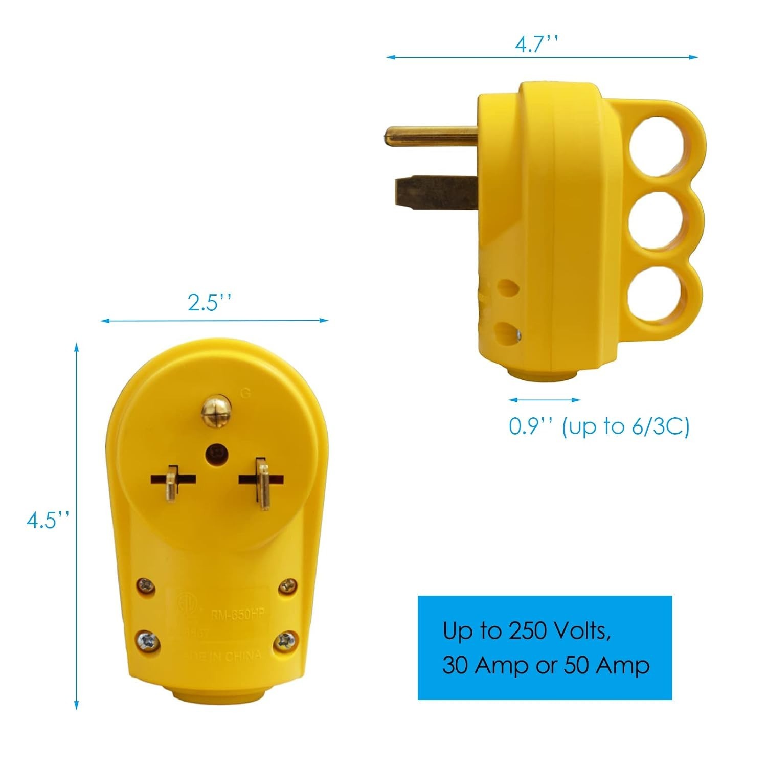 Welder Plug 50 Amp NEMA 6-50P Replacement Male Plug Heavy Duty Yellow ETL Listed
