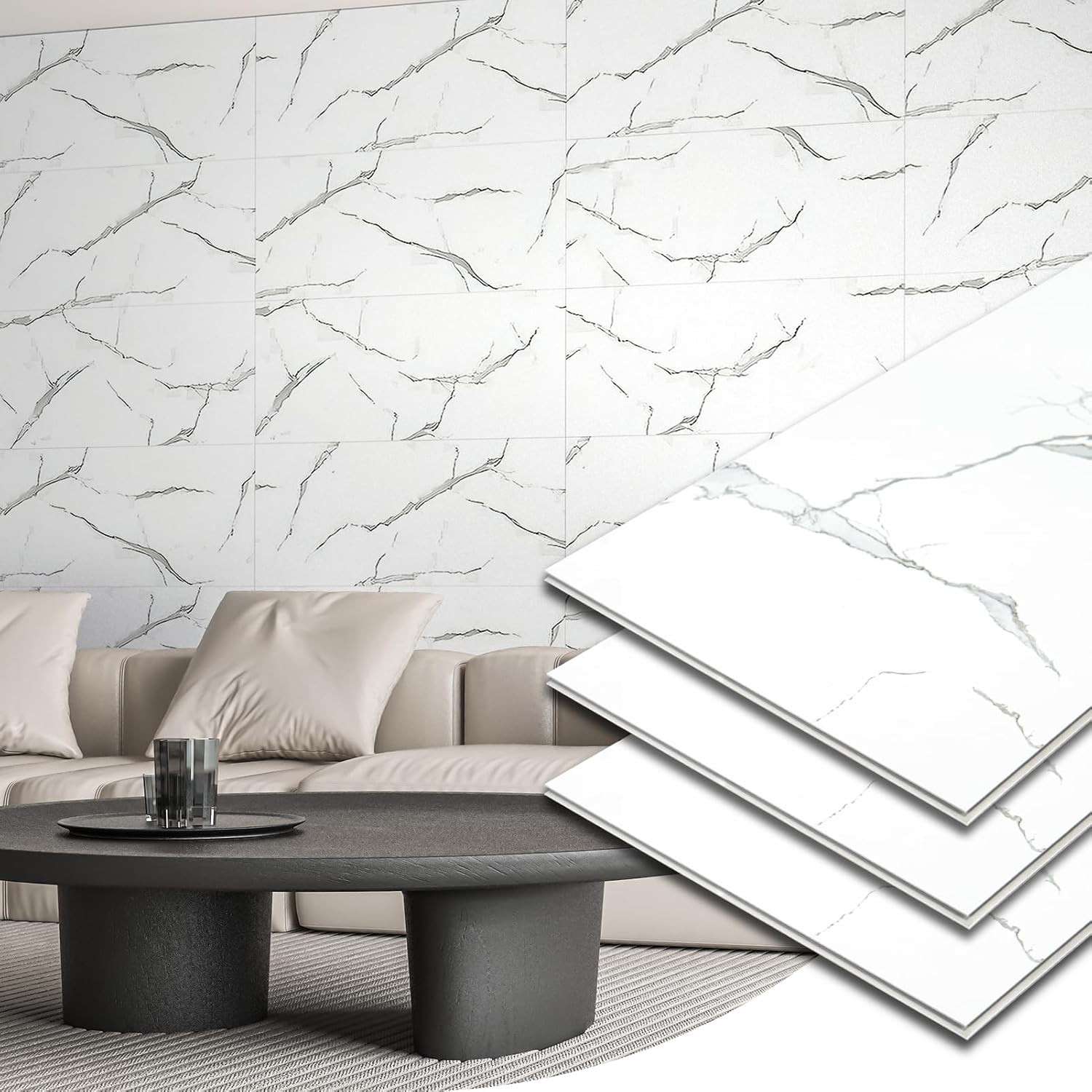 10-Pack 24″x12″ Waterproof Marble White Wall Panels for Home Decor