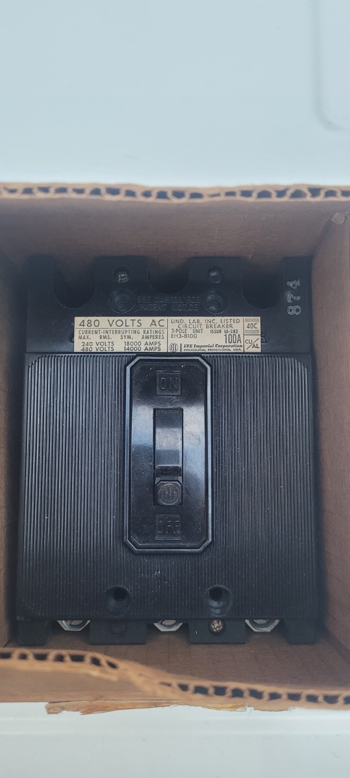 ITE EH3-B100 EH3B100 Circuit Breaker 100 Amp 3 Pole 480 Vac 100A 3P