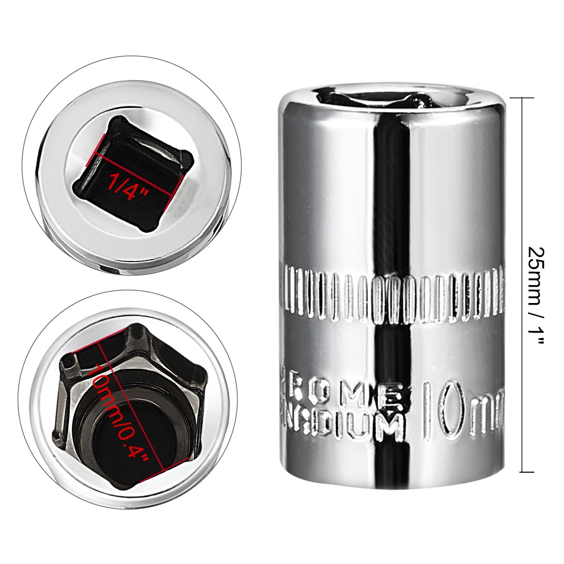 4 Pcs 1/4″ Drive 10mm 6-Point Shallow Socket DIY Repair Tools Metric Cr-V