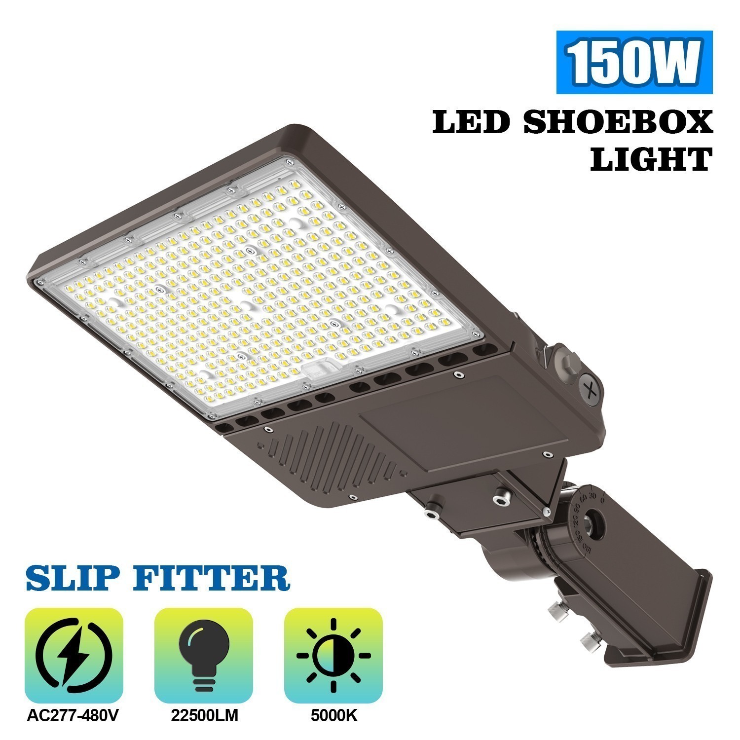 150W LED Parking Lot Light 5000K Street Shoebox Pole Light Dusk to Dawn 22,500LM