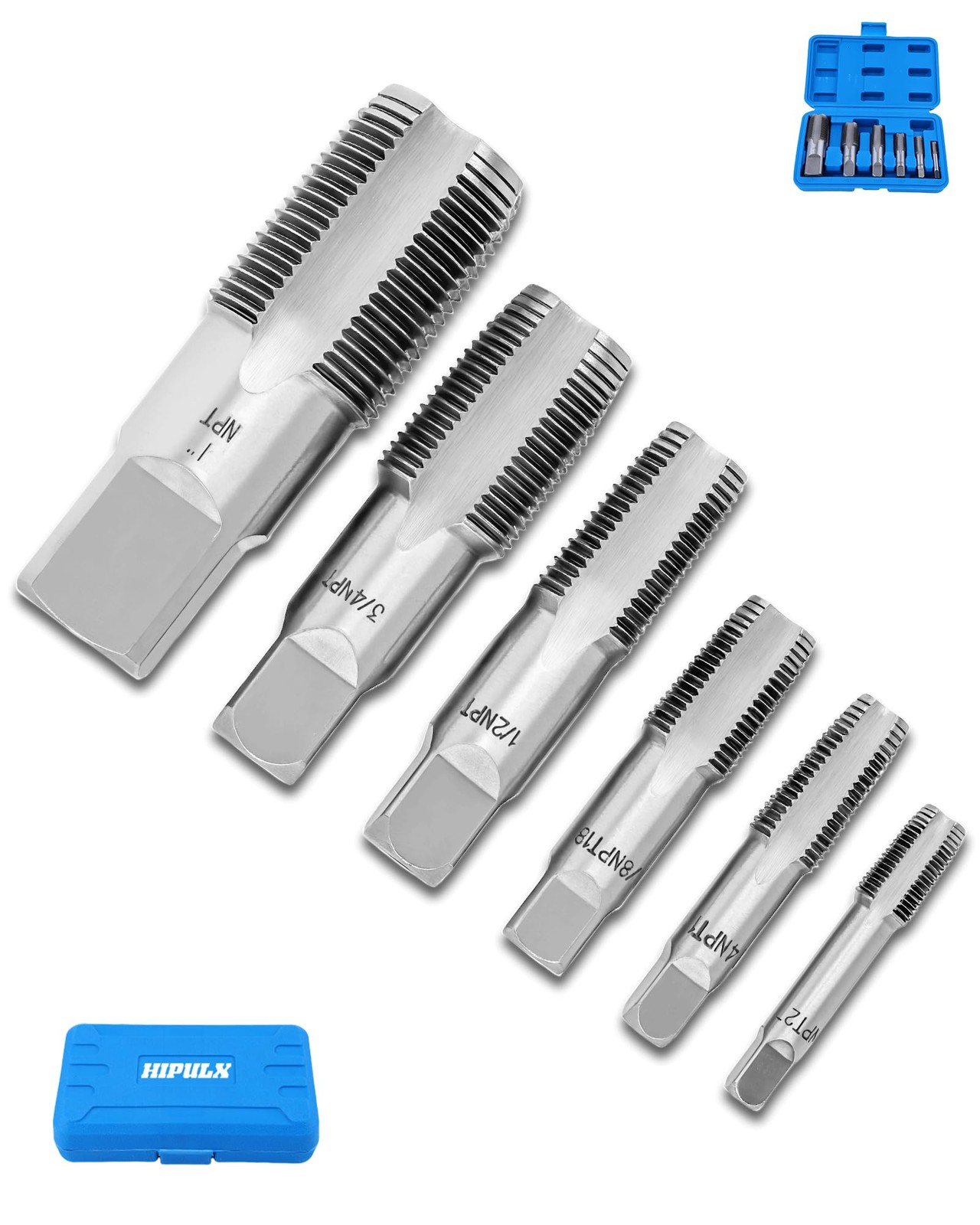 1/8″, 1/4″, 3/8″, 1/2″, 3/4″, 1″ NPT Tap Set, GCr15 Threading Plumbing Tap Se…