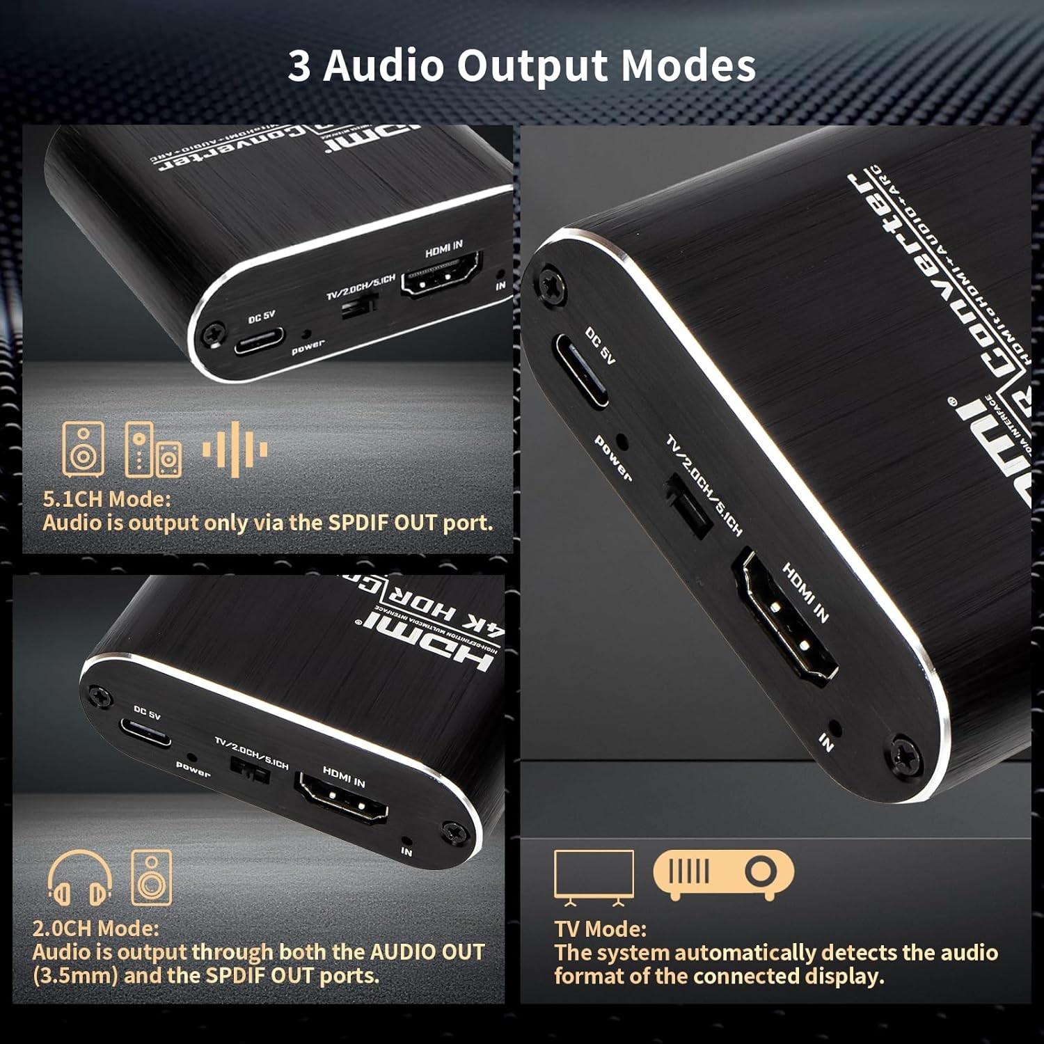 HDMI ARC Audio Extractor 4K 60Hz Adapter Optical Audio Output 3.5mm Converter