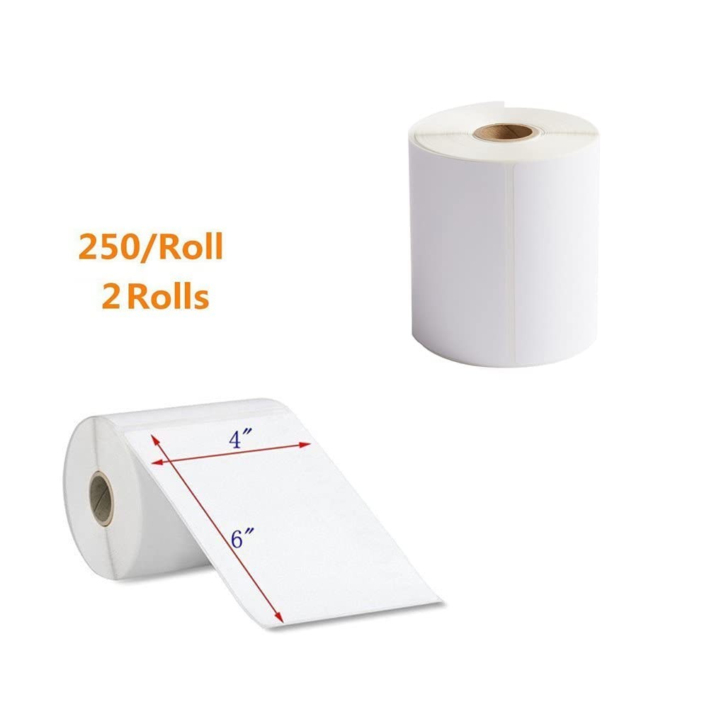 2 Rolls 4×6 Direct Thermal Shipping Labels, 250 Labels/Roll, 1” Core, Compat…