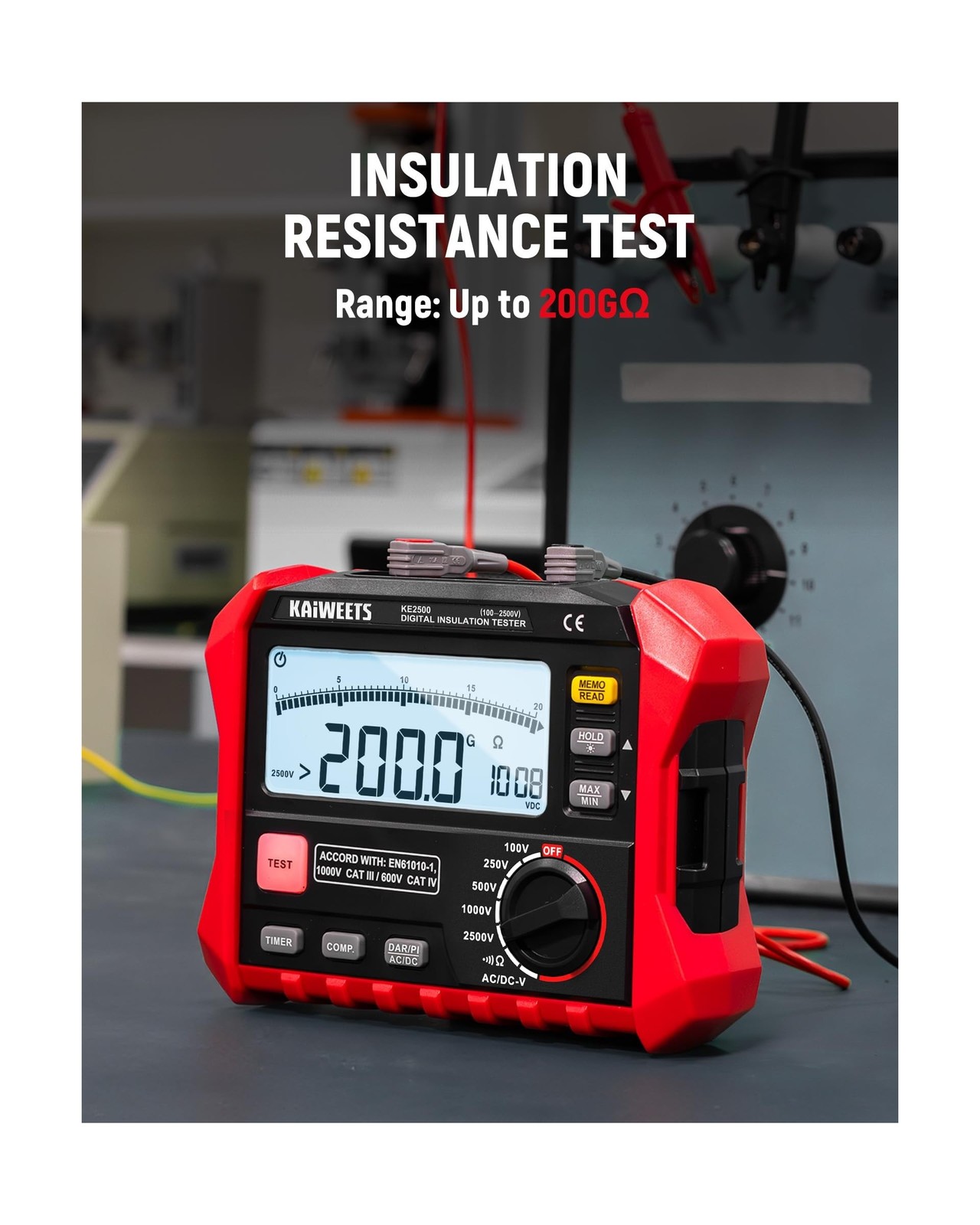 KAIWEETS Insulation Resistance Tester, Up to 200GΩ, Pro Megohmmeter, 5 Rang