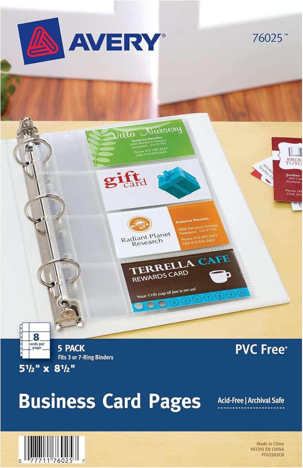 Clear Business Card Organizer Pages for 5.5″ X 8.5″ Mini Binders, Pack of 5 Hold