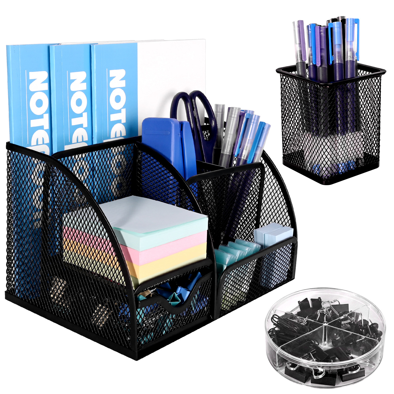 6 Compartment Mesh Desk Organizer Drawer Pen Holder Office School Supply Set