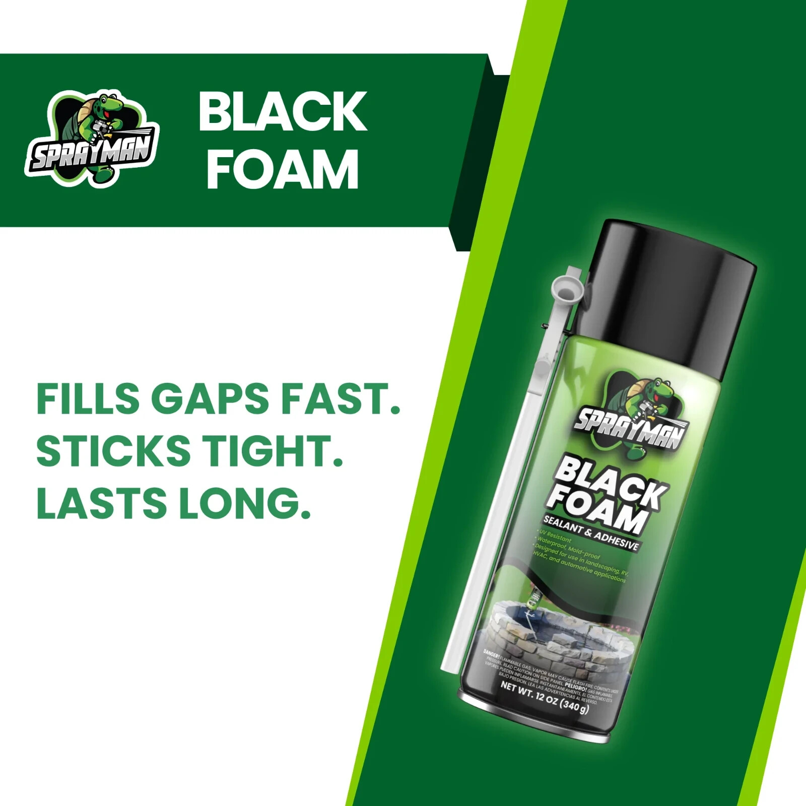 Sprayman Waterfall Pond Landscape Expanding Waterproof Black Spray Foam 12oz 2Pk