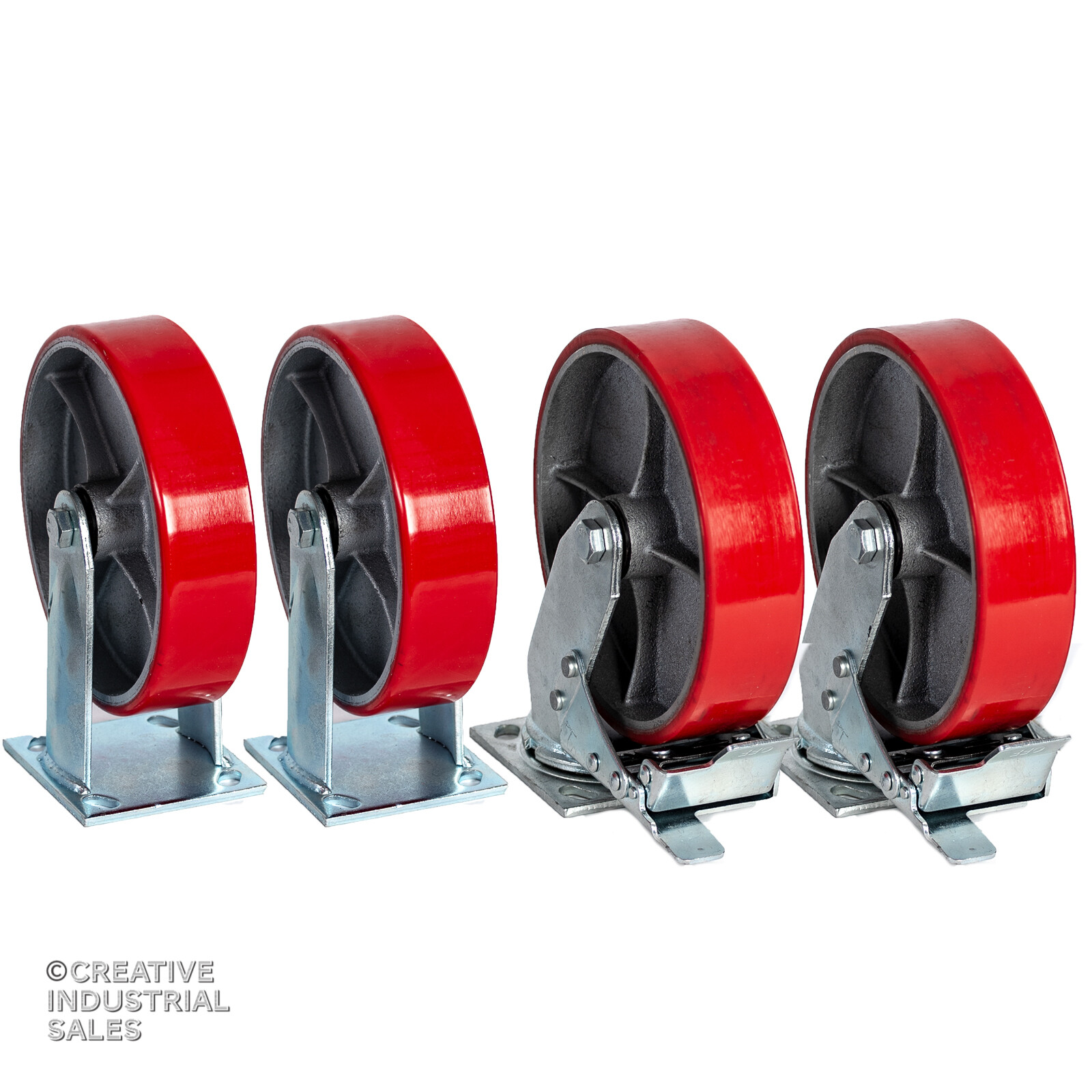 8″ x 2″ Swivel Caster Polyurethane Wheel w/Brake (2) Rigid (2)1250lb ea ToolBox