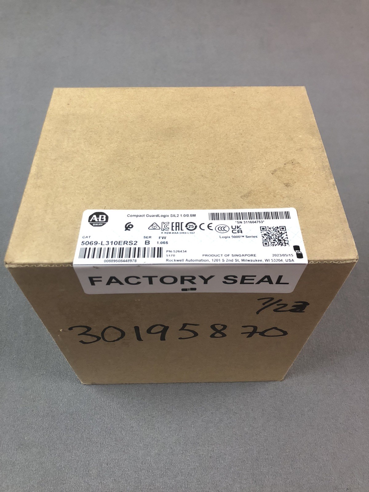 (1) Allen-Bradley 5069-L310ERS2 Compact GuardLogix Safety Controller (Factory)