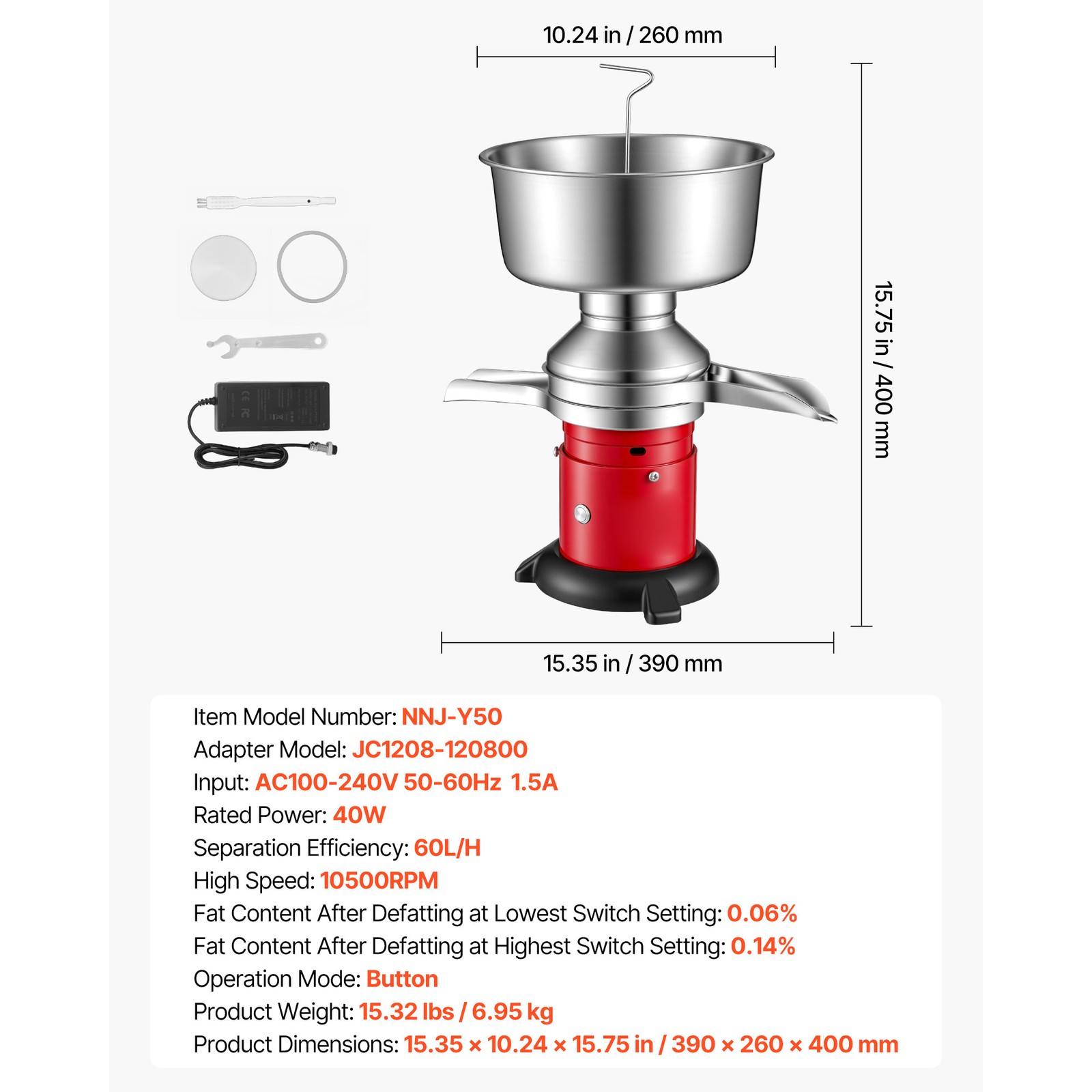 Uimoso Electric Milk and Cream Separator with 60L/H Capacity