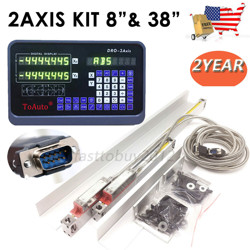 8″ & 38″ Linear Scale TTL Glass Encoder 2Axis Digital Readout DRO Display Kit,US