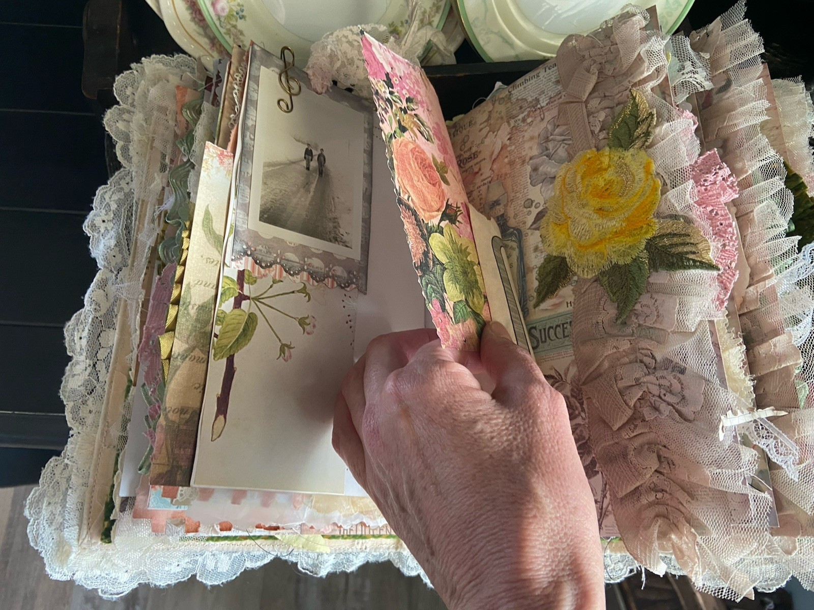 Handmade Lace Prayer book Junk Journal Antique Photo Embellished Chunky/HUGE!!