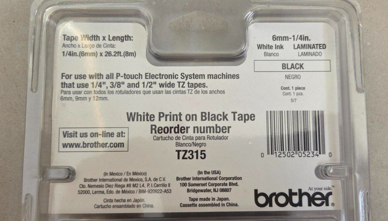 Brother TZe315 1/4″ 6mm white on black TZ Ptouch label tape TZ315