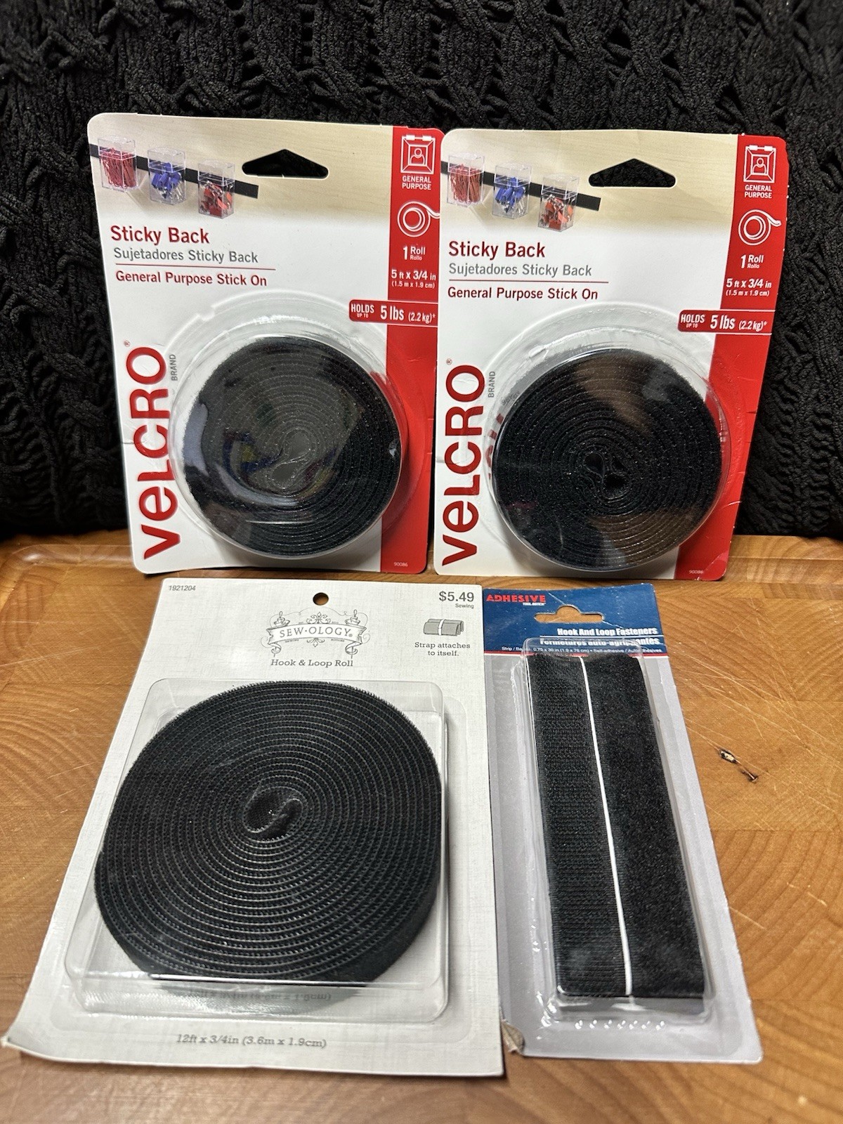 Lot of 4 NEW Hook & Loop Fastener Rolls VELCRO Brand Sticky Back Sew-Ology Black