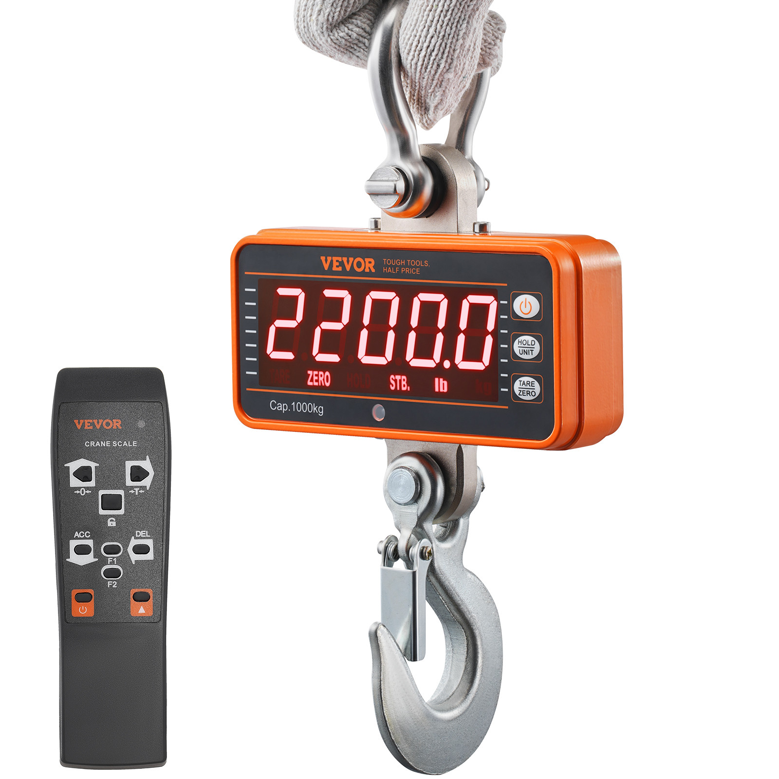 VEVOR Digital Crane Scale Industrial Hanging Scale 2200 lbs/1000 kg Heavy Duty