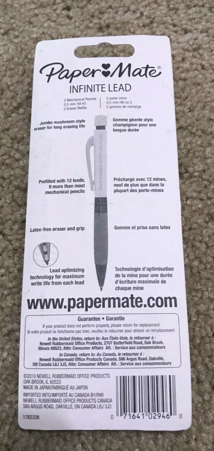 NEW Paper Mate Infinite Lead 0.5 mm Mechanical Pencils 2 Pack (Blue + Green)