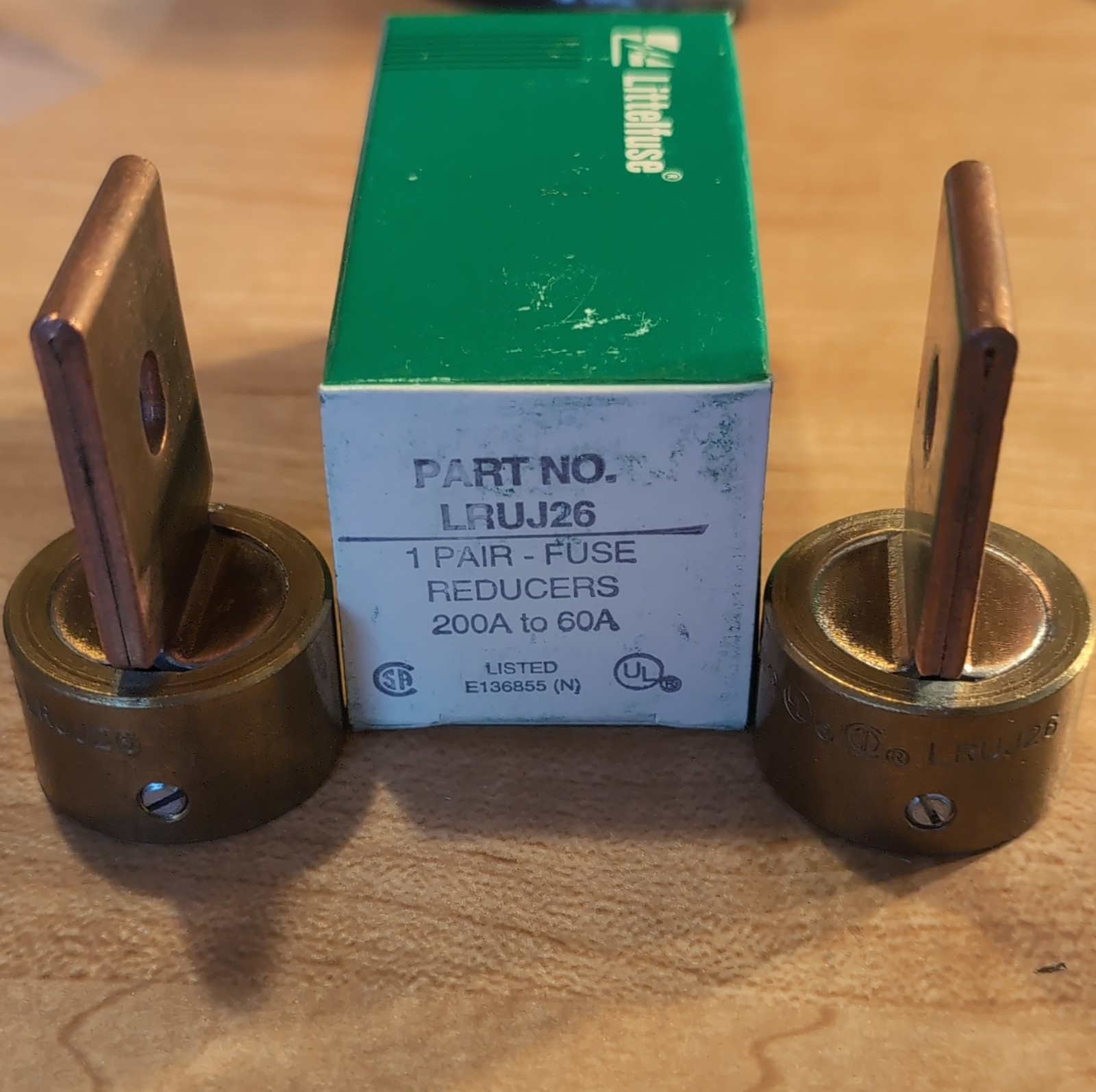 Littelfuse LRUJ26 Fuse Reducers 200-60A Brass Copper Branch Circuit 1 Pair