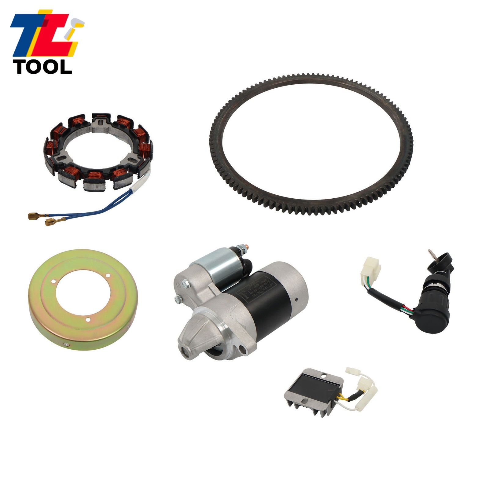 For 186F 186FA L100 Engine Diesel Electric Starter Motor Flywheel Rectifier