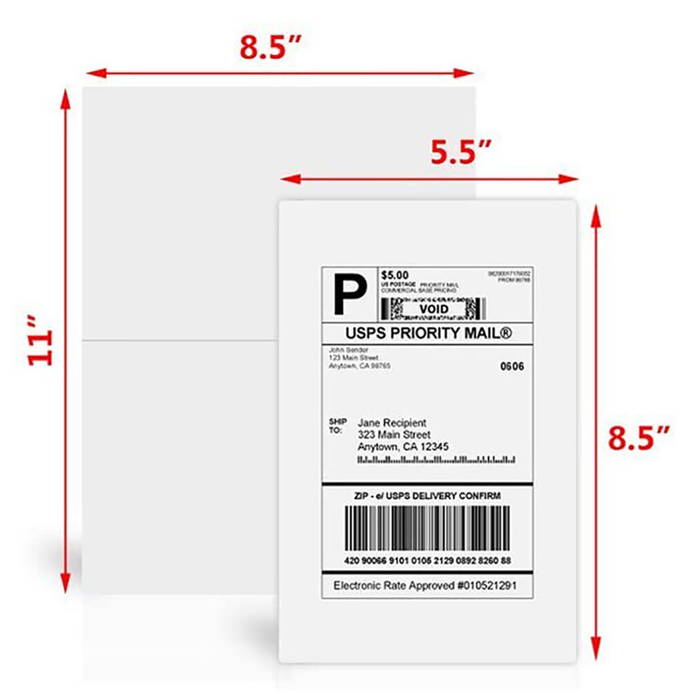 50-2000 Shipping Labels 8.5″ x 5.5″ Half Sheets Self Adhesive Blank 2 Per Sheet