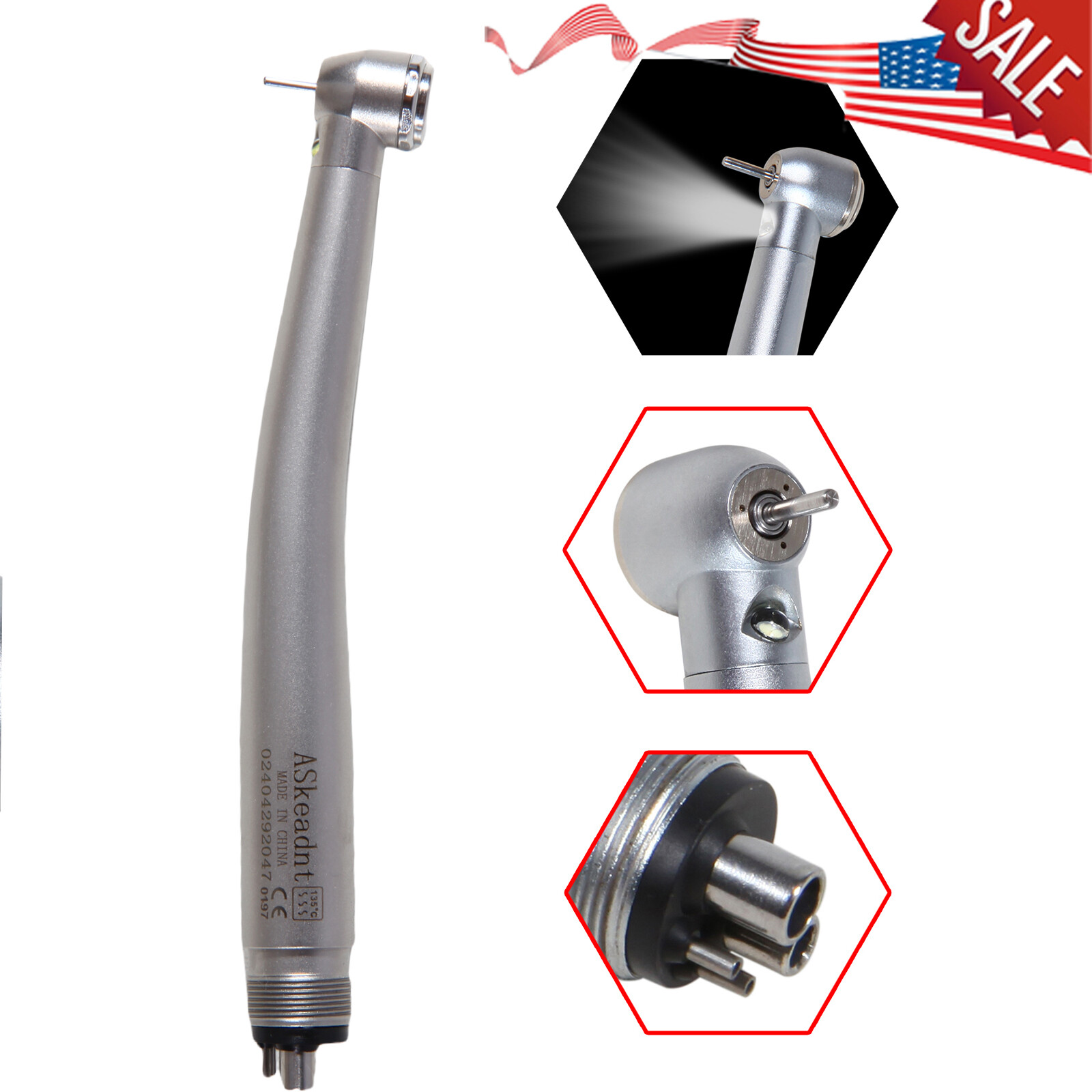 10 x US Ship Denshine 4 Hole Dental LED High Speed Handpiece E-generator Turbine