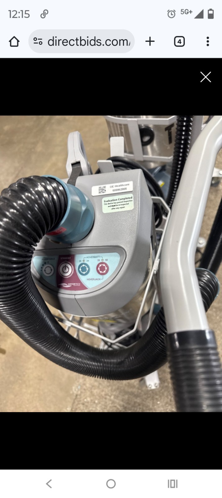 HoverTech HTAIR1200 Medical Air Supply Blower w/Hose HT-Air 1200 Used