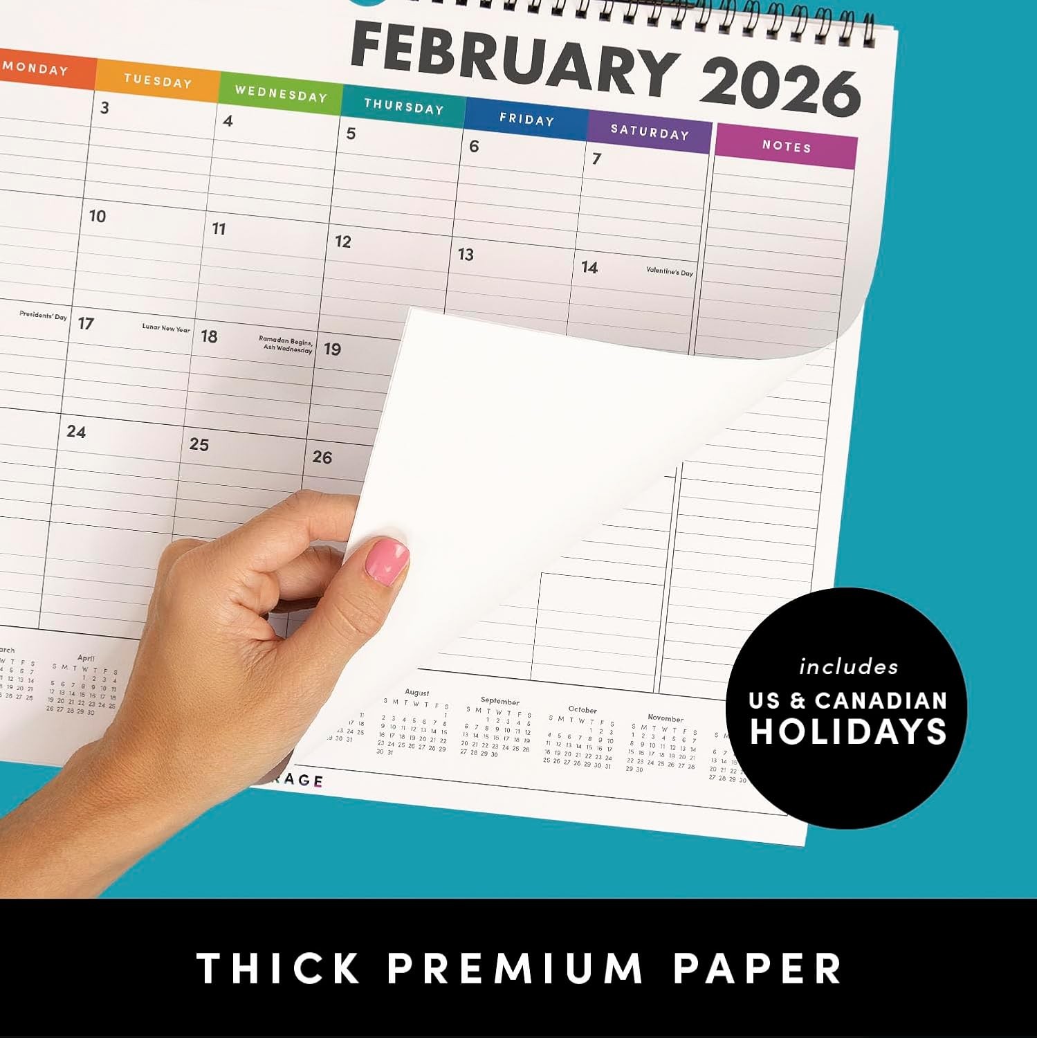 PAPERAGE 2026 Calendar, 12 Months (January 2026 – December Medium, Rainbow
