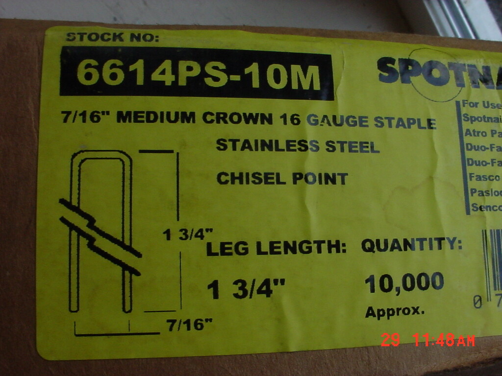 Spotnail 6614PS 1 3/4″Leg 16 Gauge 7/16″ Crown STAINLESS Staples for Senco 10m