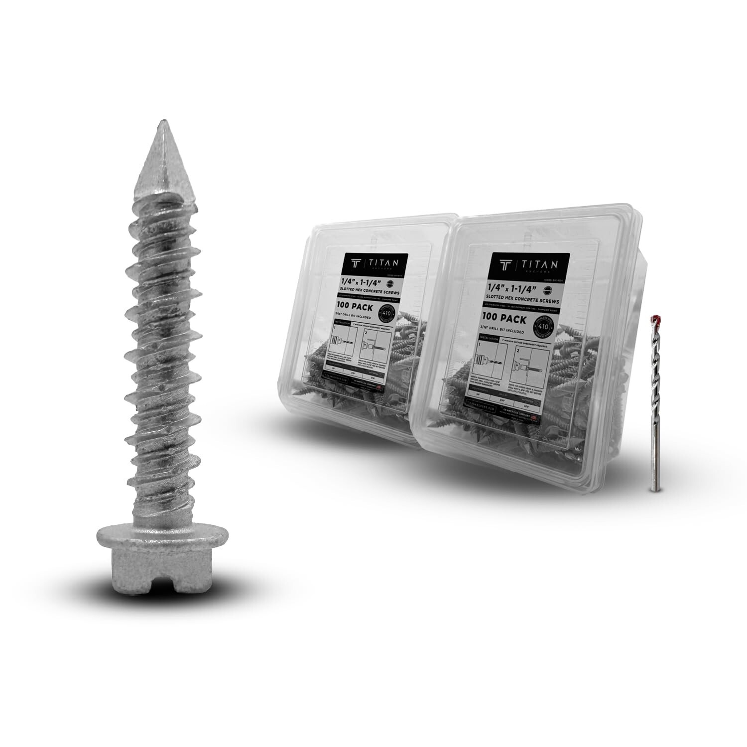 200-Pack 1/4″ x 1-1/4″ 410 Stainless Steel Hex-Head Concrete Screws