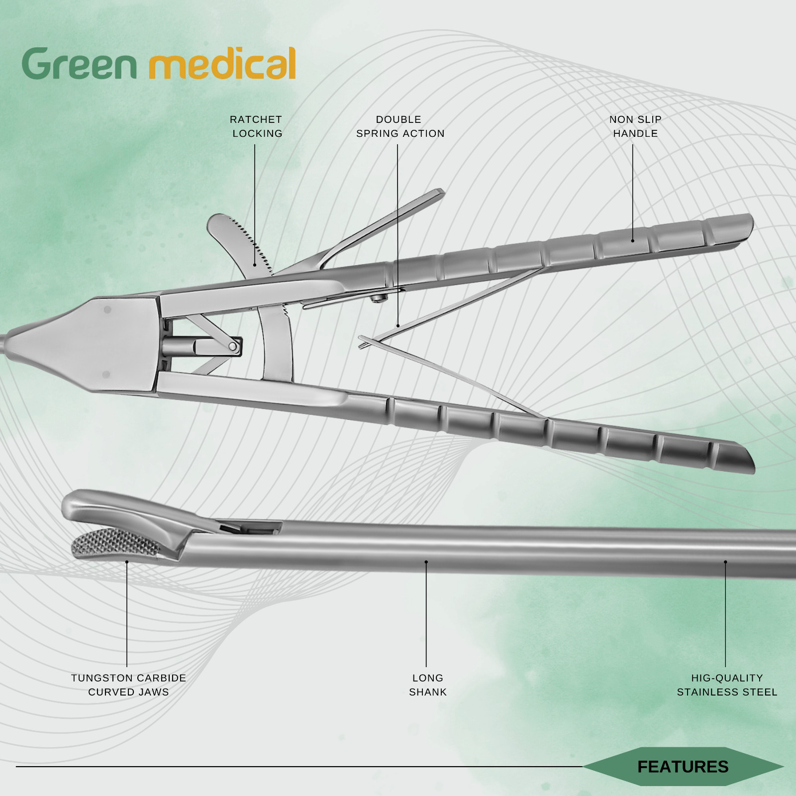 Laparoscopic Sinus Surgery Needle Holder Curved 20″ V Type 5 X 330mm Forceps