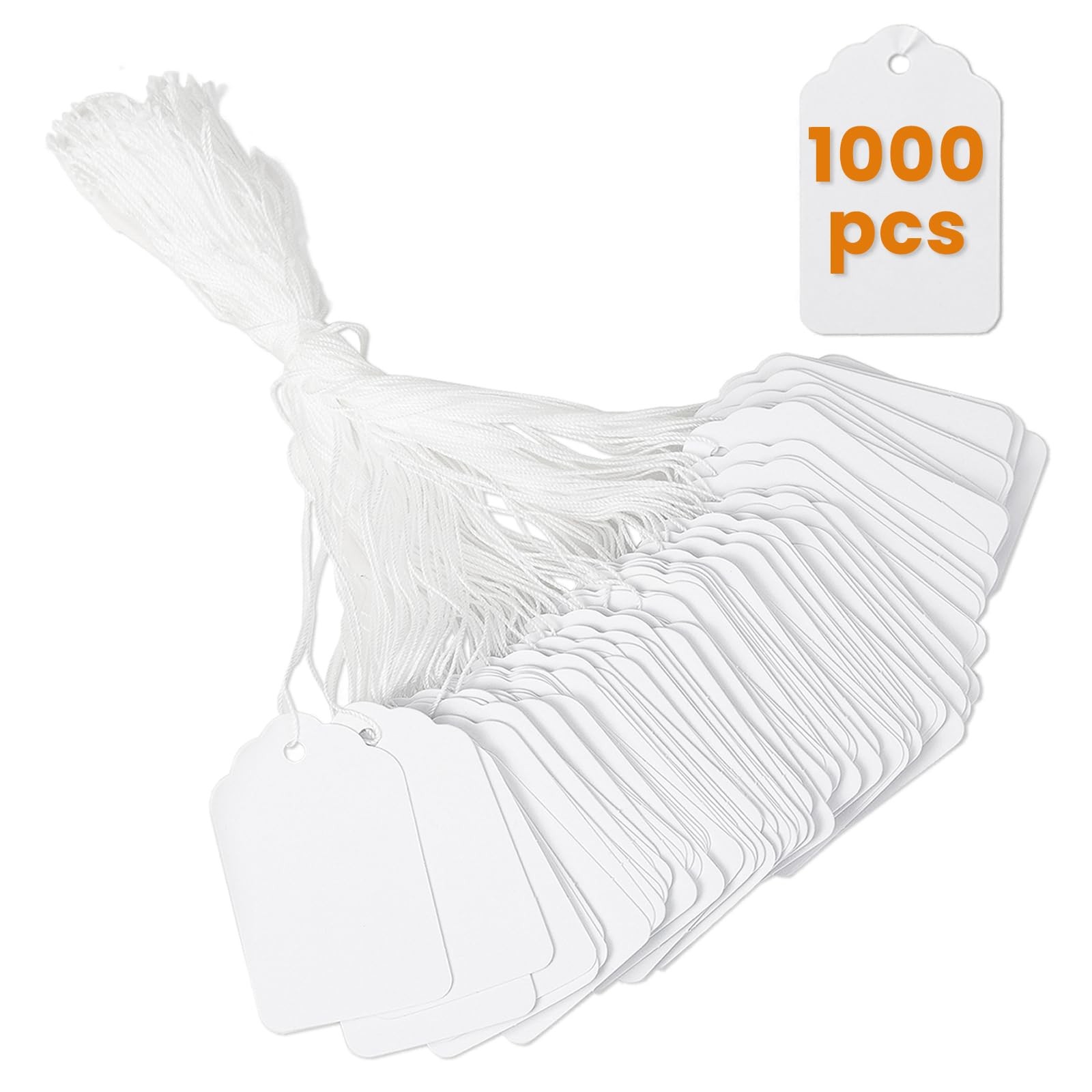 White Price Tags with String Attached 1000 PCS, 1.375 x 2.125×1.375,