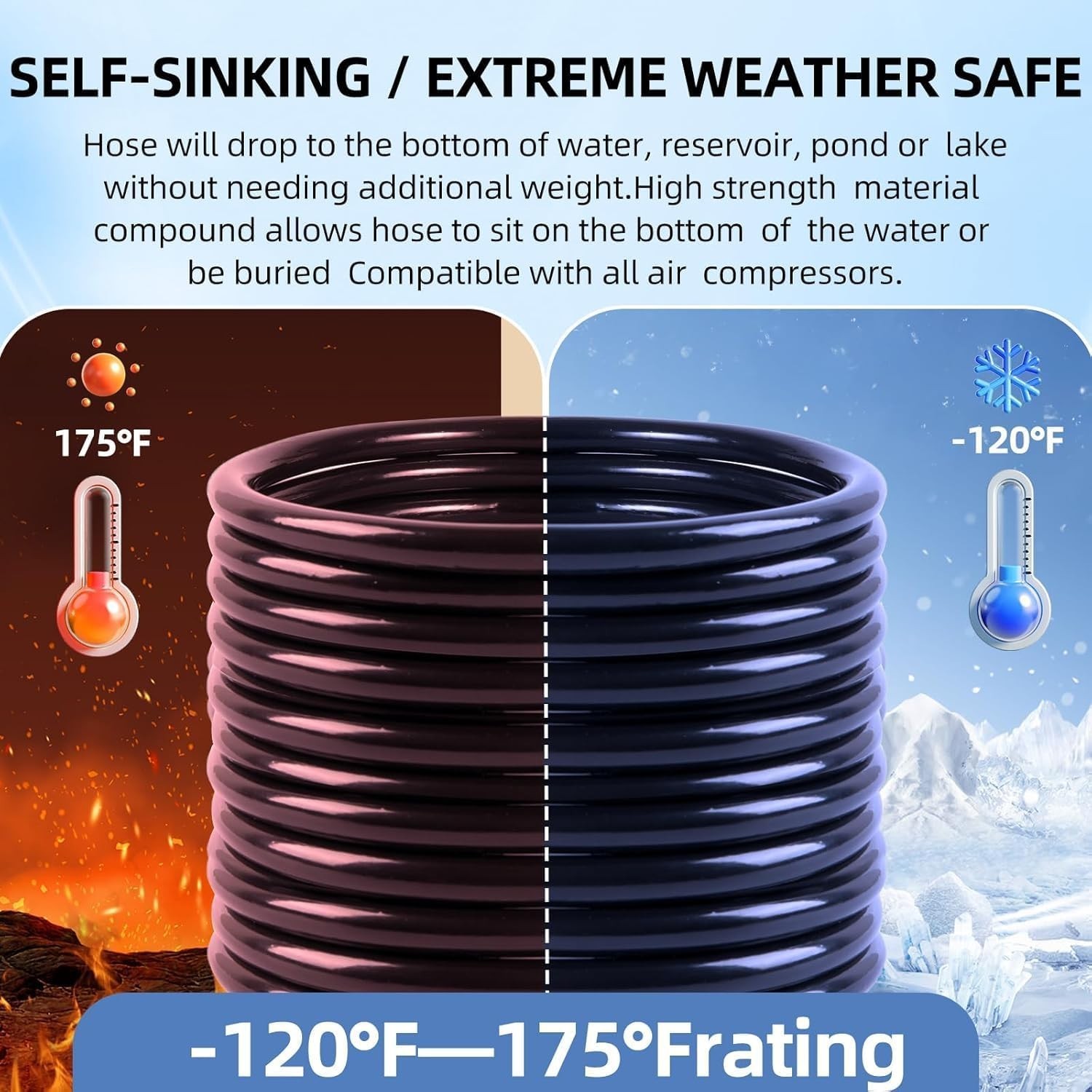 3/8 Inch Self Sinking Aeration Hose,100 Feet Weighted Pond Aerator Hose Kit 8…