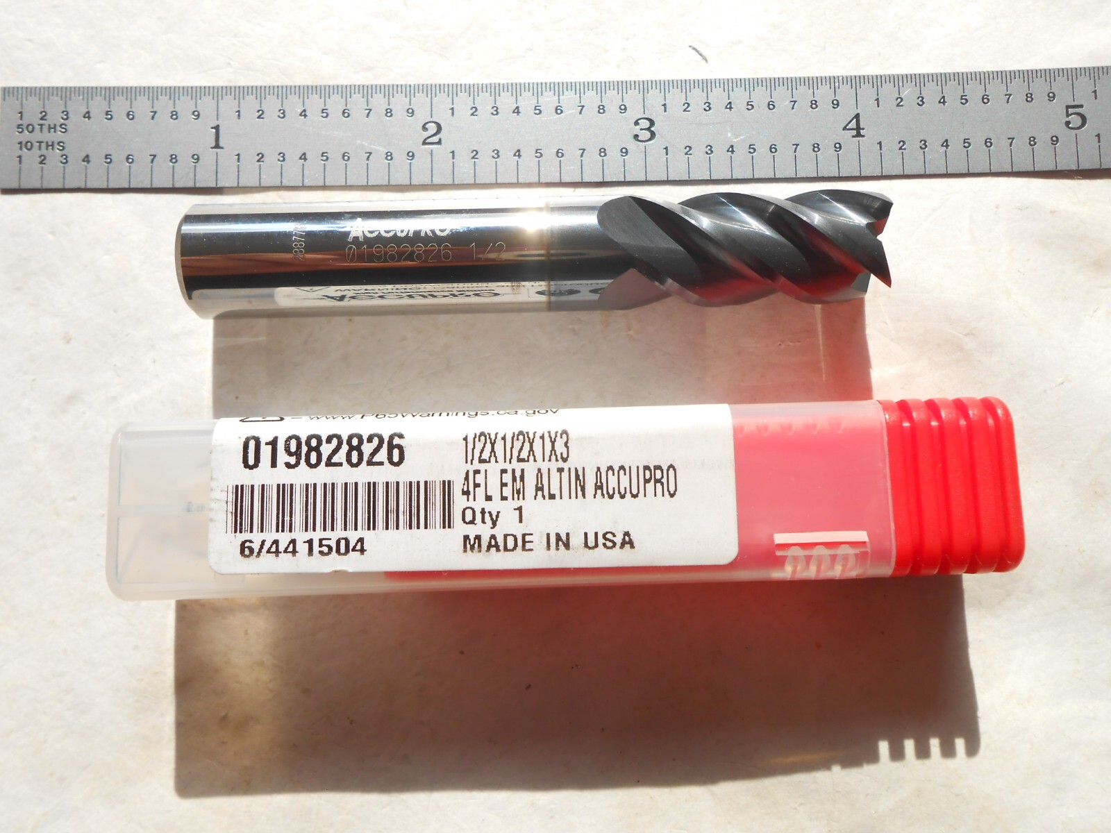 NEW ACCUPRO USA HP 1/2″ DIA. X 1″ LOC X 3″ OAL C.C. 4FL. CARBIDE SQUARE ENDMILL