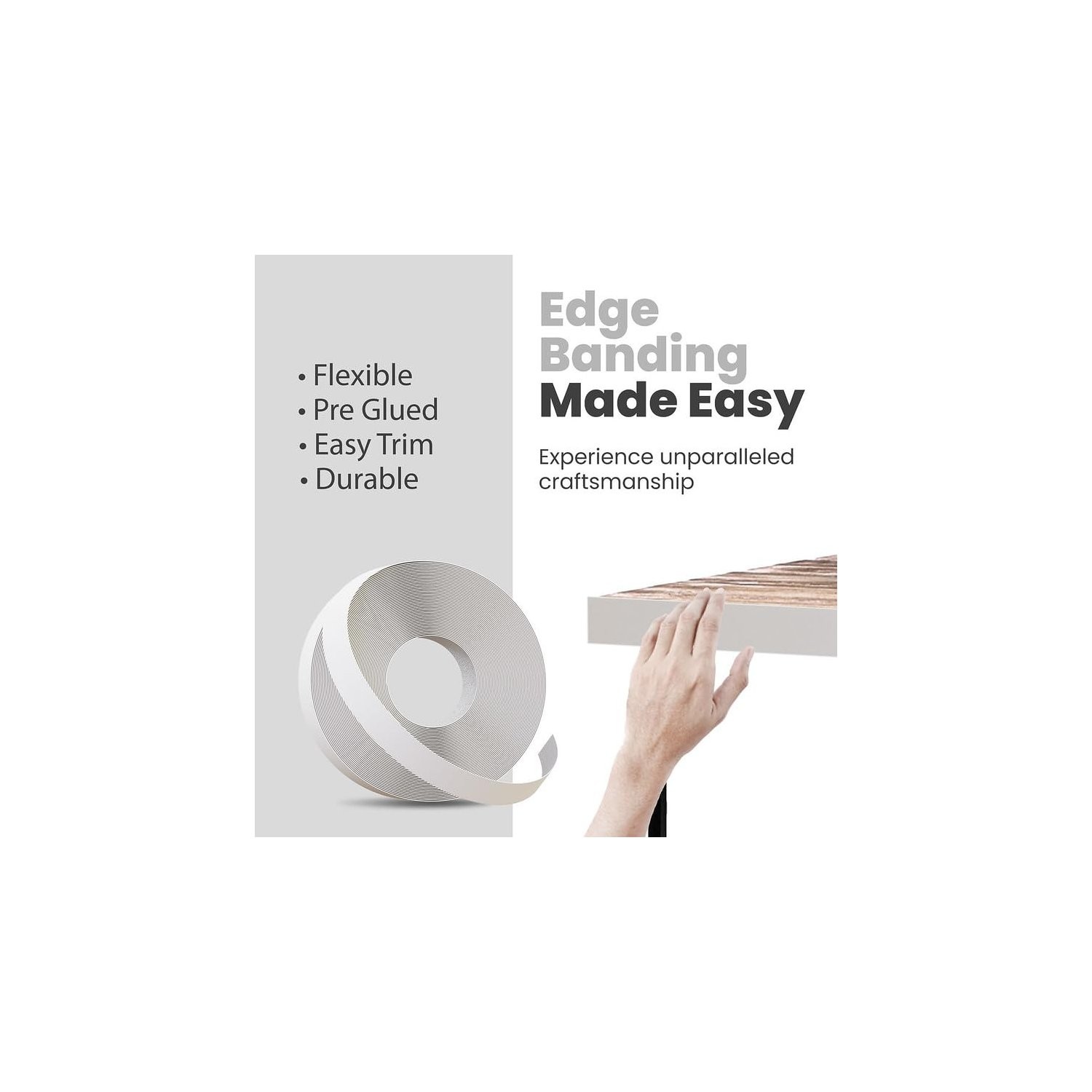 Durable White Melamine Edge Banding Roll 7/8 Inch X 250 Ft for DIY Projects
