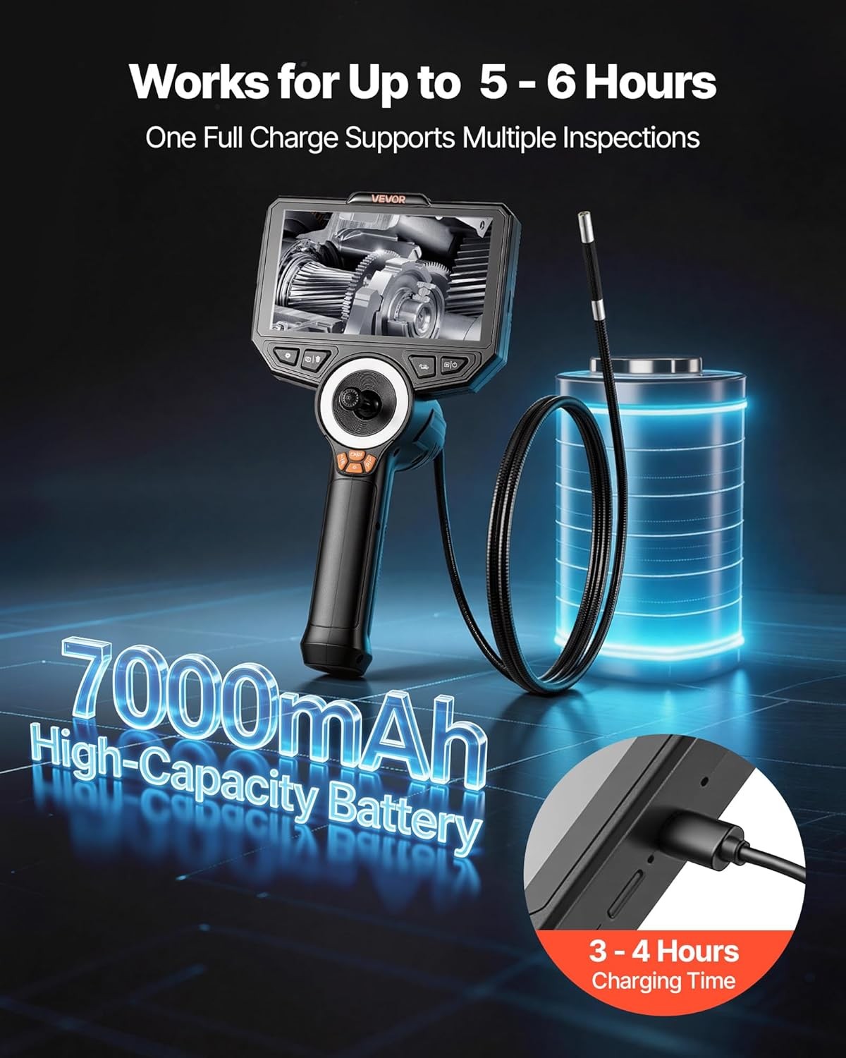 4.9FT 4-Way Articulating Borescope with Light, True 1080P HD Inspection Camera