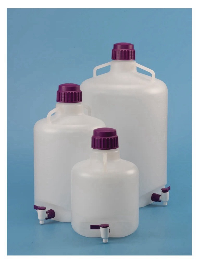 HDPE Laboratory Carboy Jug w/ Dispensing Spigot, Screw Cap White/Purple Sterlie