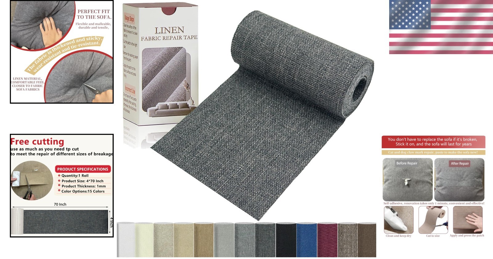 Linen Repair Tape Fabric Patch Self Adhesive Furniture Sofa Bed Curtain Grey …