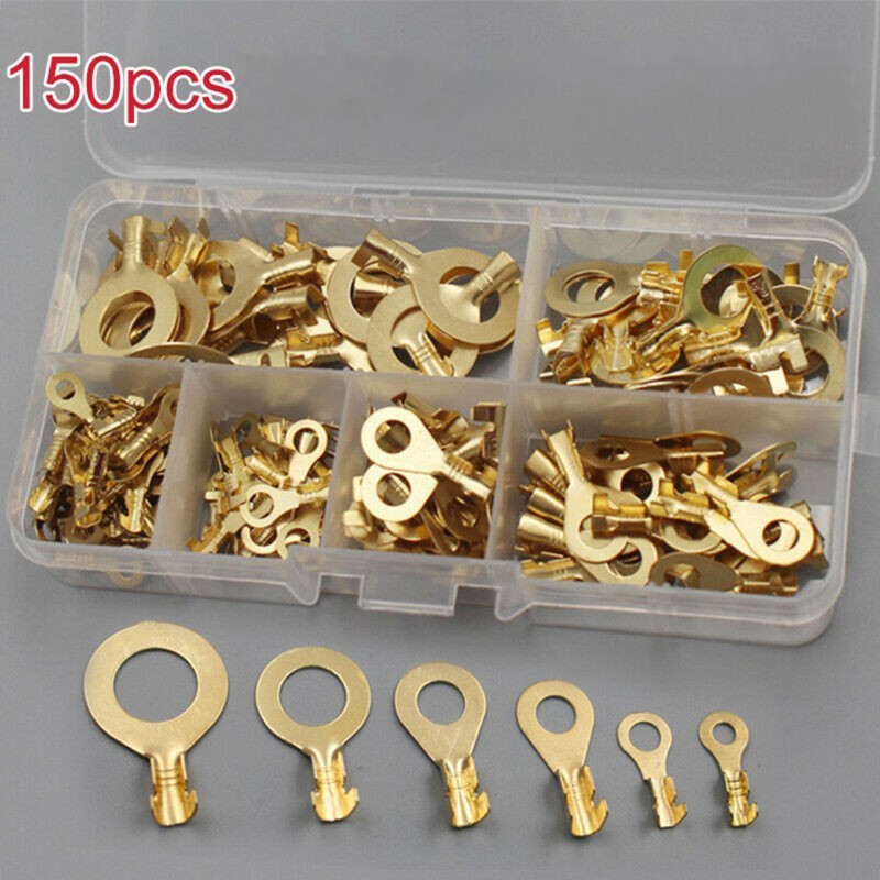 150pcs O-Type Copper Crimp Ring Terminal Set Electrical Wire Connector Kit M3–M1