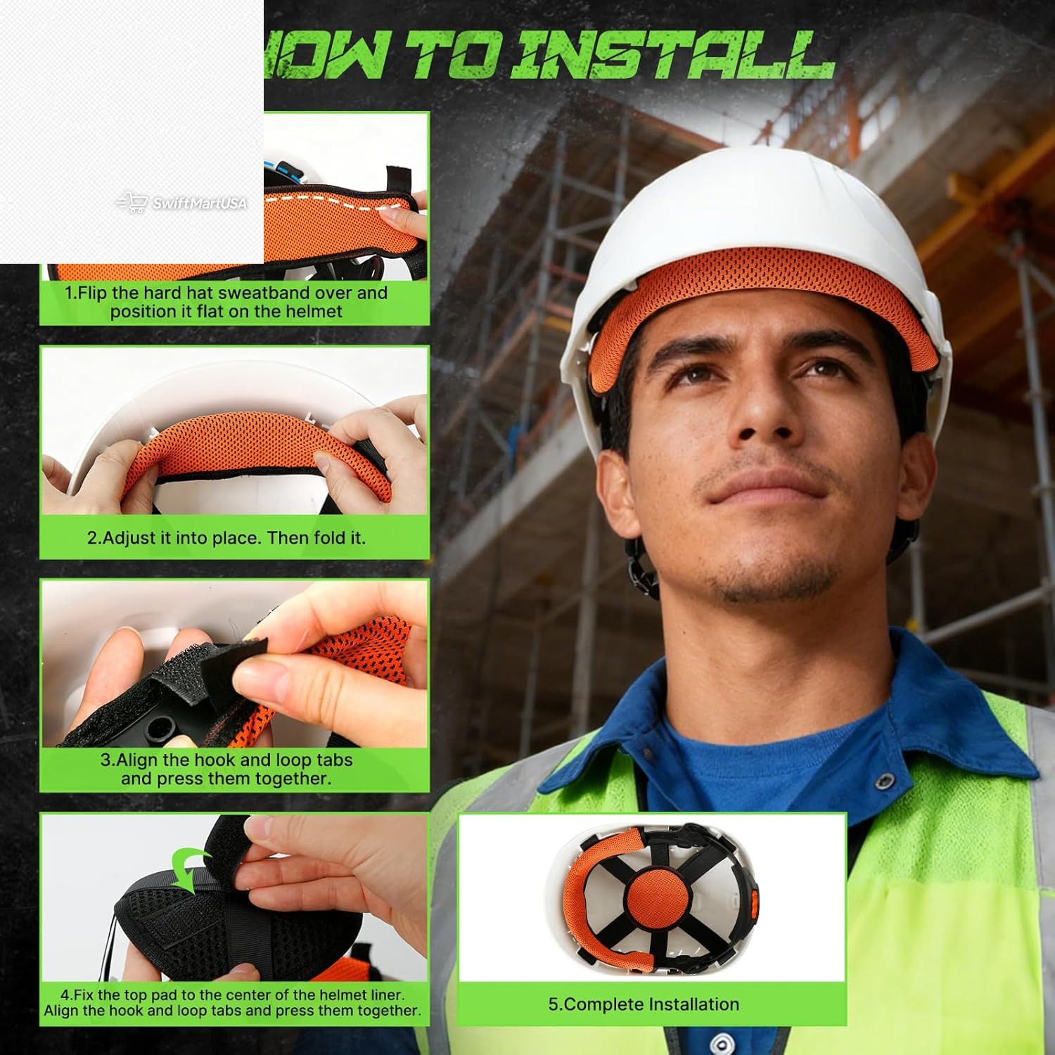 Hard Hat Sweatband and Top Pad Set Washable Helmet Liner Welding Construction