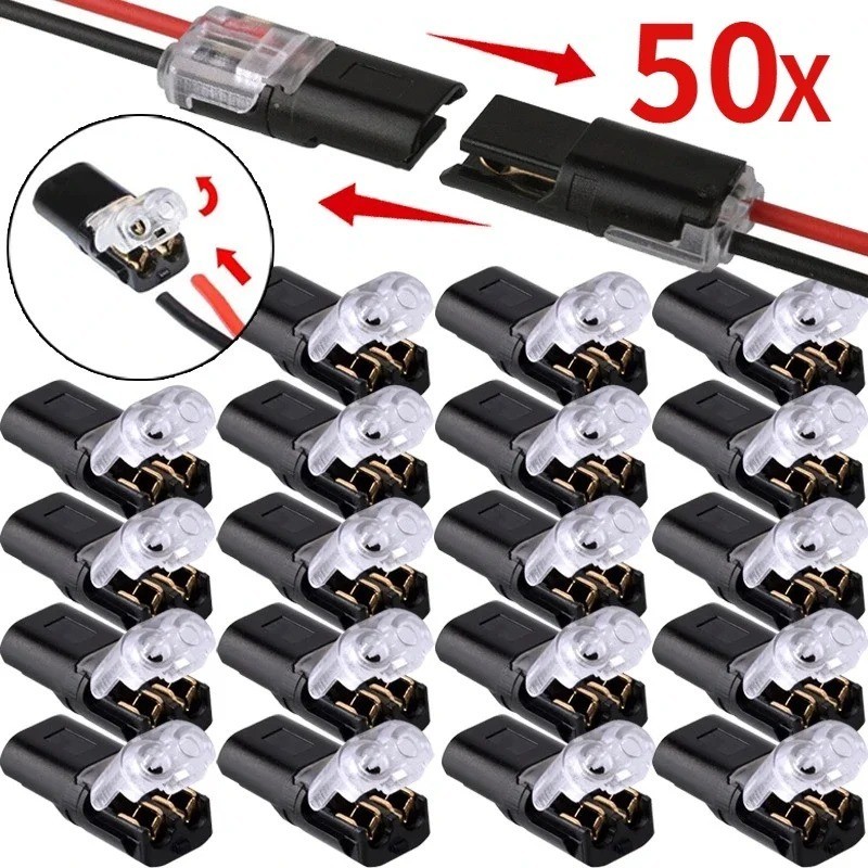 50 pcs Double-Wire Plug-in Connector, Cable Clamp with Locking Buckle, AWG 18-22