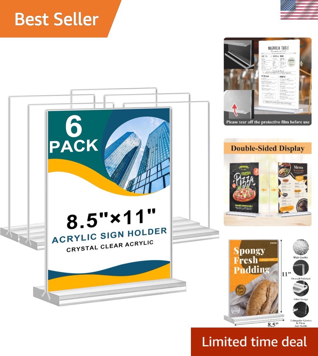 Acrylic Sign Holder 8.5 x 11, Double Sided Sign Holder Stand, Plastic 6 Pack …