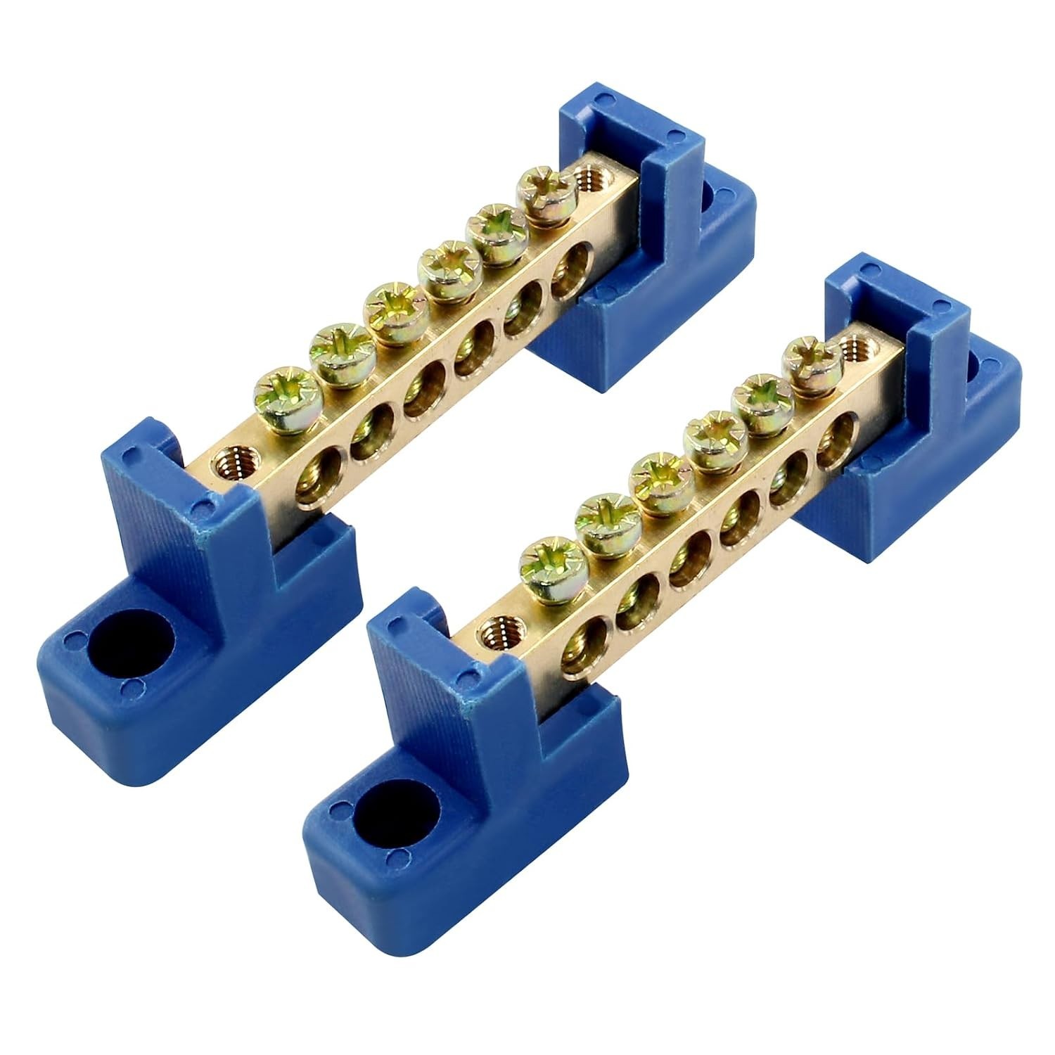 2-Pack Blue Brass Wire Screw Terminal Block – 8 Terminal Bus Bar for Marine Use