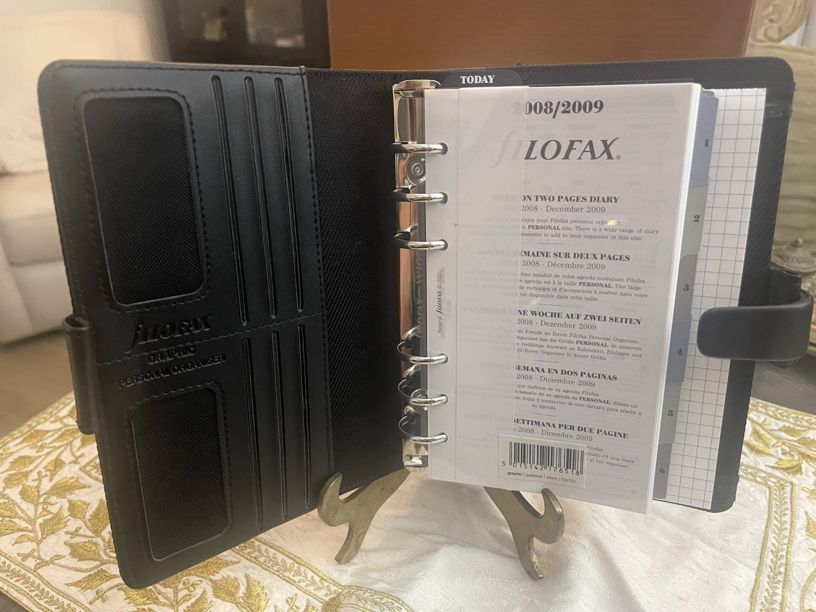 Filofax 2008/2009 Graphic personal organizer Fabric & Black Leather NOS