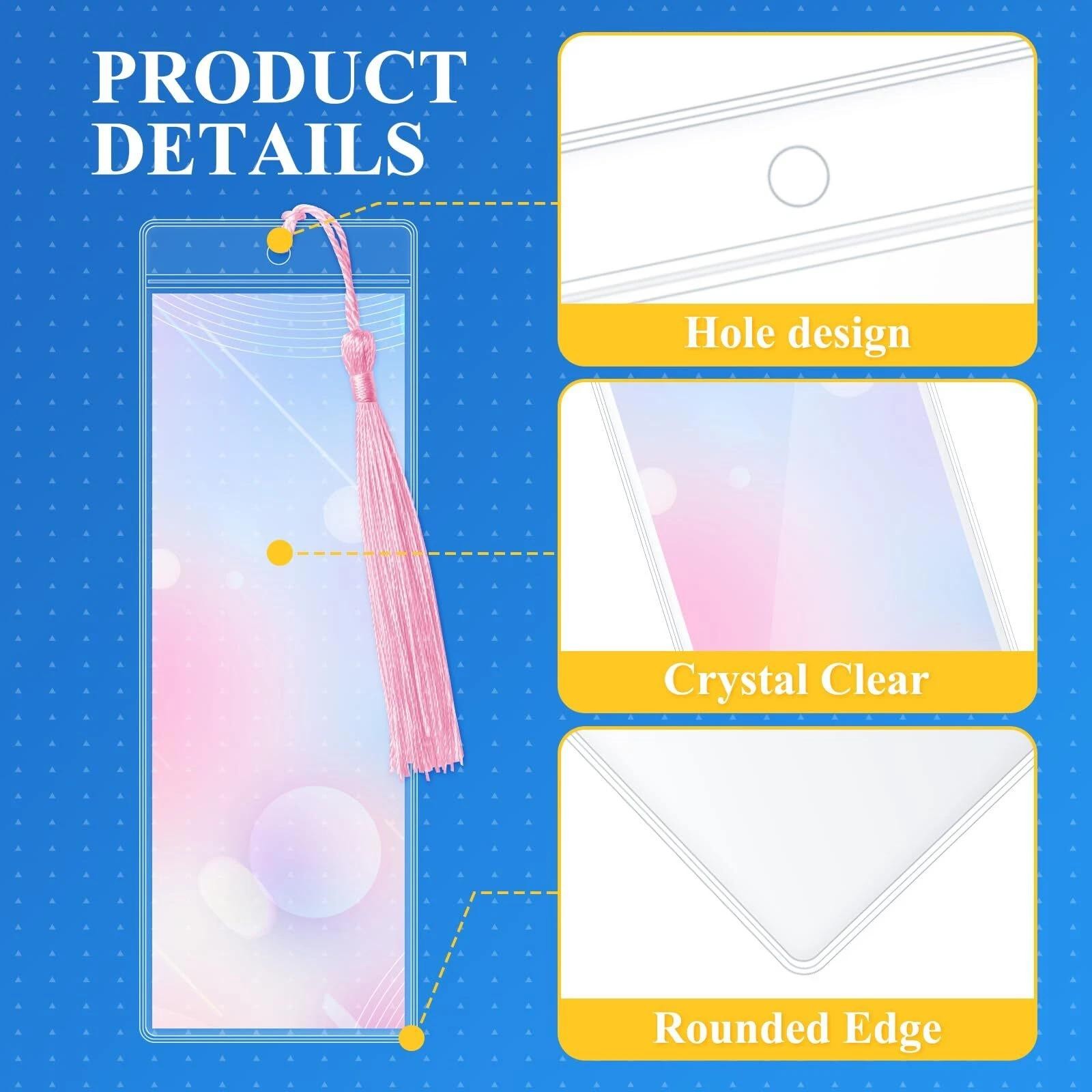 100 Pcs Clear Bookmark Sleeves Large Plastic Photo Booth Sleeve with Hole 7.5…