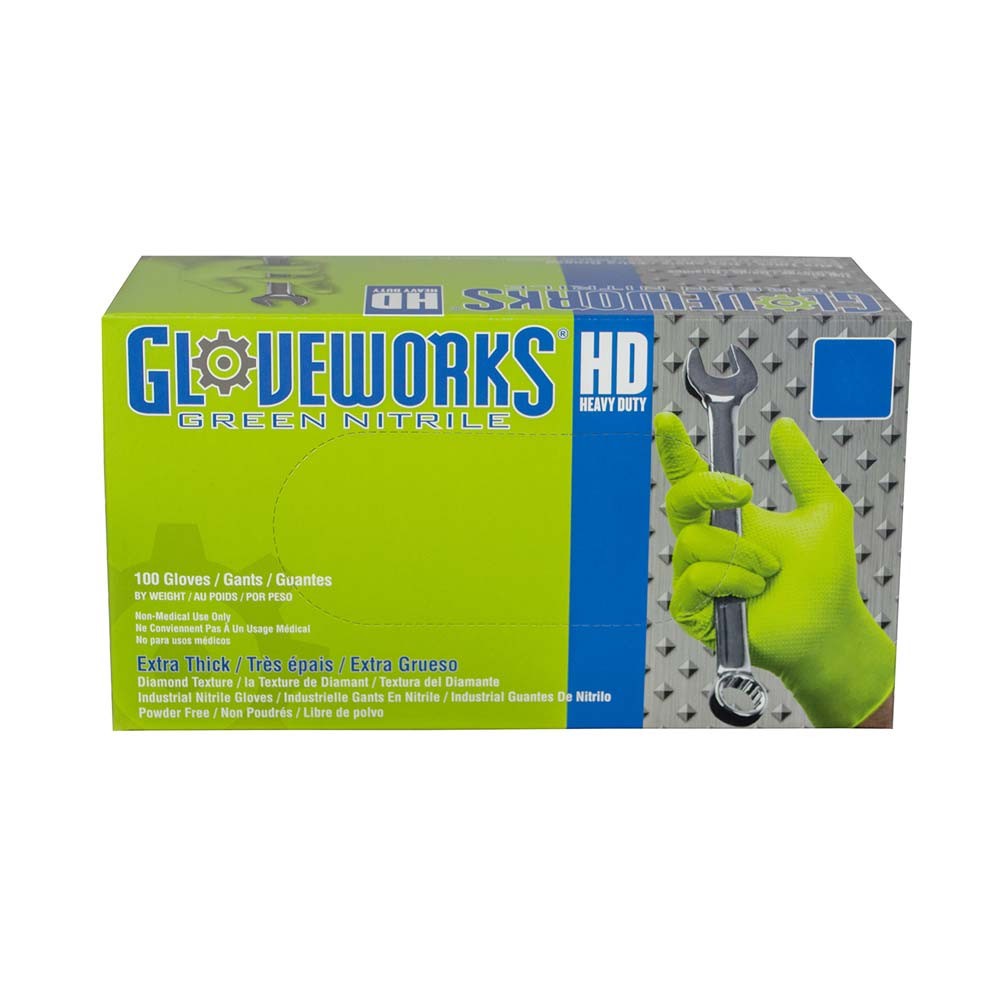 Gloveworks Green Nitrile Gloves Disposable Heavy Duty Latex Free Gloves 100-Pack