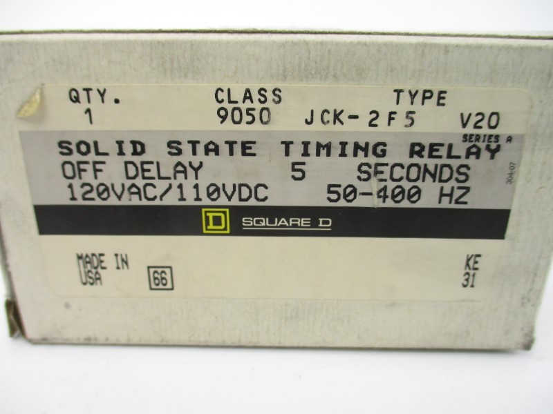 SQUARE D 9050JCK-2F5V20 SER. A 120VAC 10A 5S NSMP